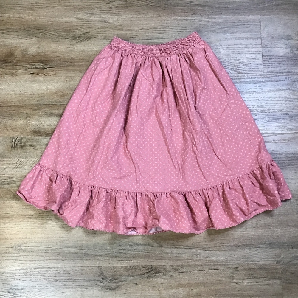 Vtg Skirt Girls Size 12 Medium Pull On Ruffle Cottage Floral Print Dusty Pink - Picture 1 of 9